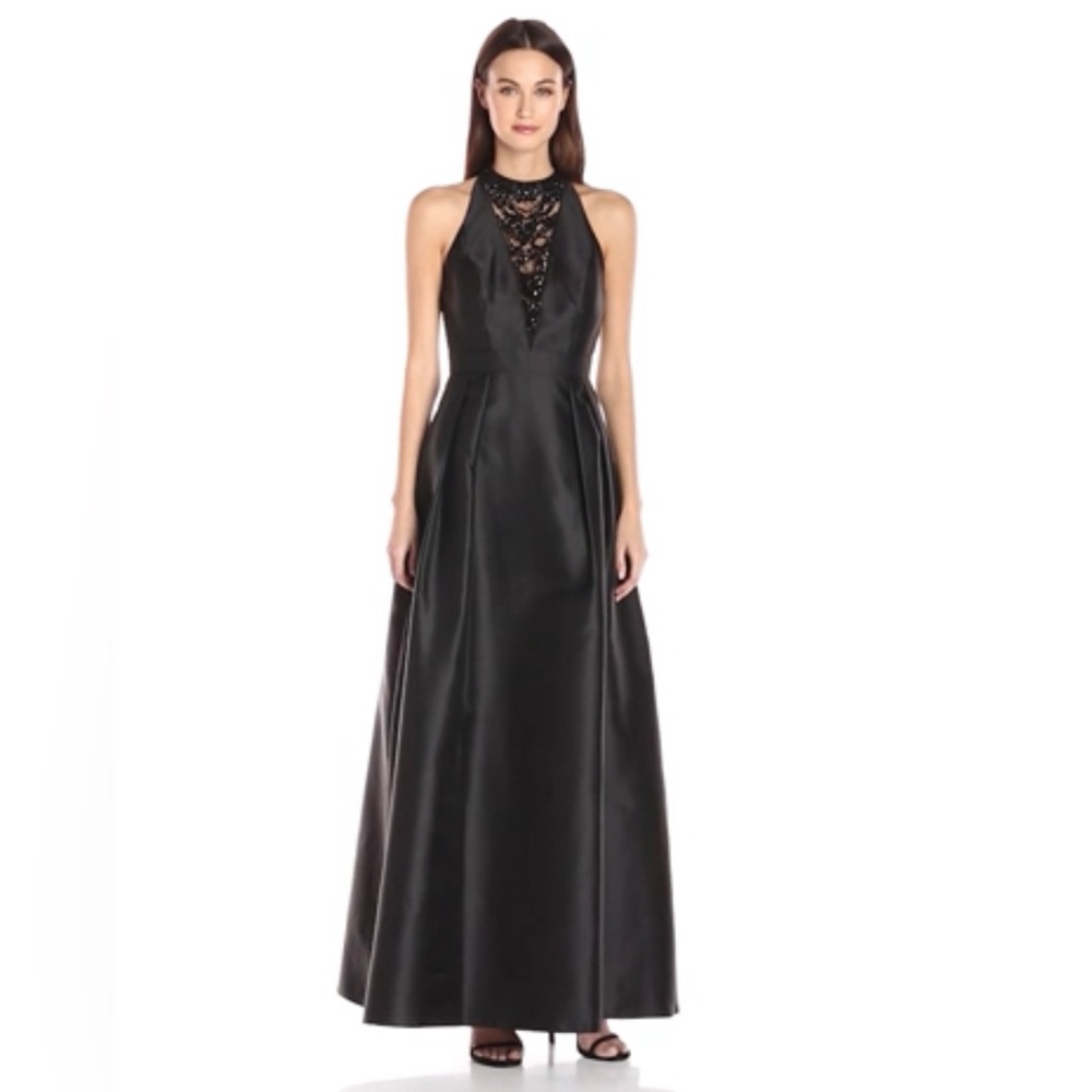 Adrianna Papell Black - Mock Neck - Pockets - long Gown -Embellishment